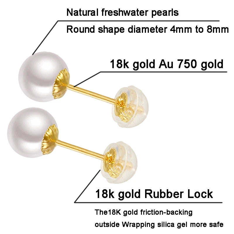 Sinya Au750 Fine Jewelry Women Girls Mum Best Gift Classical 18k Gold Natural Perfect Round Pearls High Luster Stud Earring