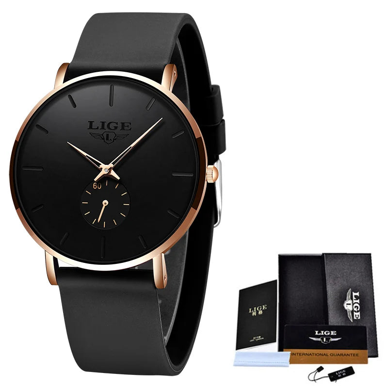 Montre LIGE LG10006 40 mm, élégante et minimaliste, pour homme et femme, analogique, à quartz, étanche, en silicone, idéale pour le sport.