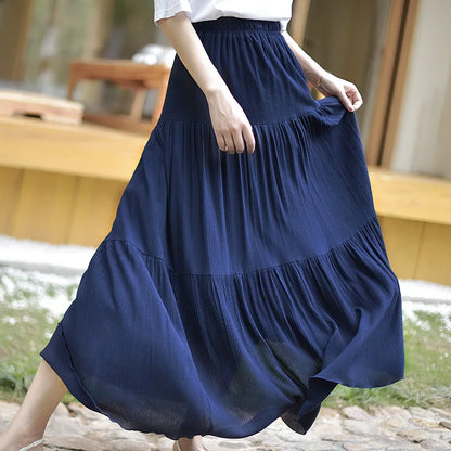 2025 Summer New Women White Long Skirt High Waist Stretch Cotton And Linen Skirts Saia Women A-Line Skirt Faldas Jupe Femme