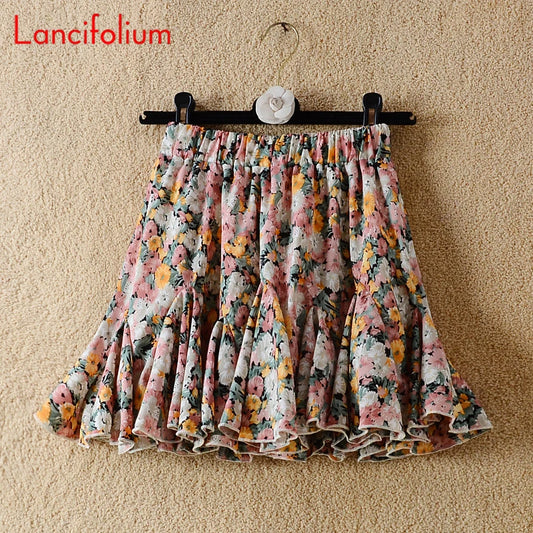Y2k Chiffon White Black Skirt Summer Women 2021 Floral Dot Patchwork Ruffle Pleated High Waist Korean Kawaii Harajuku Mini Skirt