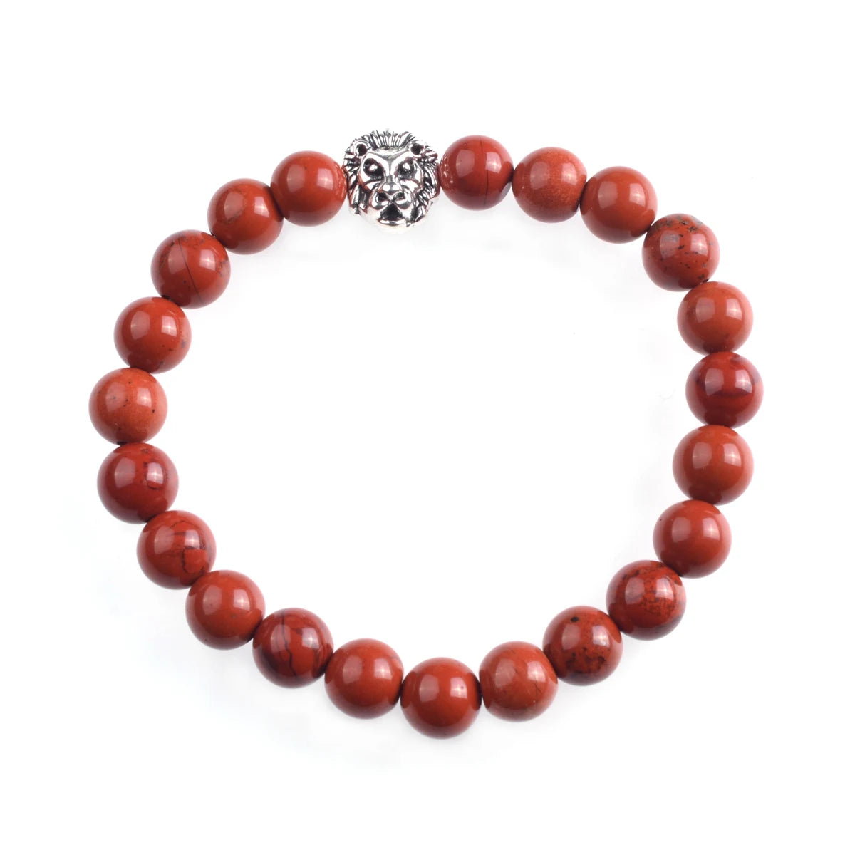 Silver Lion Head Gemstone Beads Stretch Bracelet for Women Men Handmade Crystal Beaded Elastic Healing Power Stone Jewelry