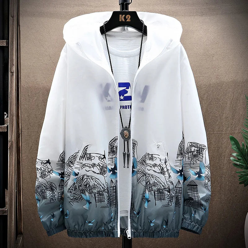 Women Basic Jackets Summer 2024 Print Colorful Oversize Print Thin Windbreaker Women Hooded Jacket Coat Zipper Woman Veste Femme