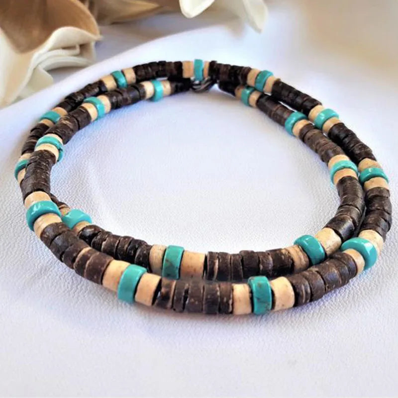 African Necklace Beaded necklace lava stone diffuser necklace Surfer necklace Mens coconut necklace