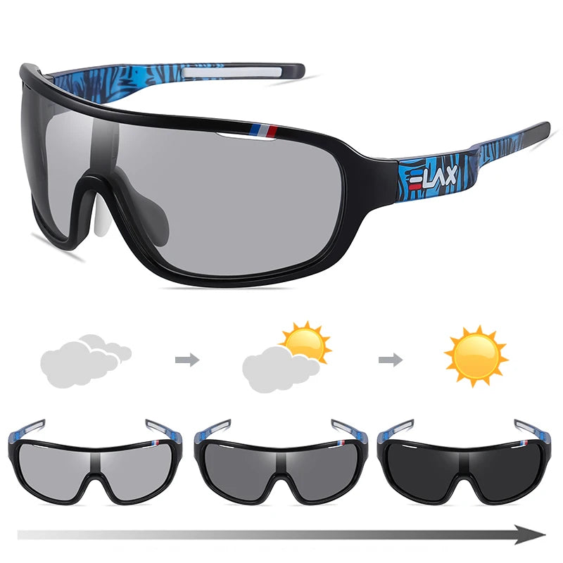 ELAX BRAND Polarized Photochromic UV400 Outdoor Road Cycling Eyewear Sports Cycling Sunglasses Men Women Bike Bicycle Glasses