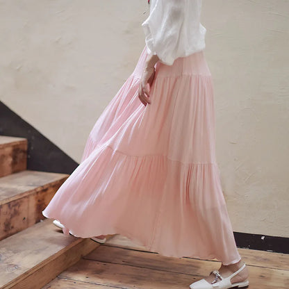 2025 Summer New Women White Long Skirt High Waist Stretch Cotton And Linen Skirts Saia Women A-Line Skirt Faldas Jupe Femme