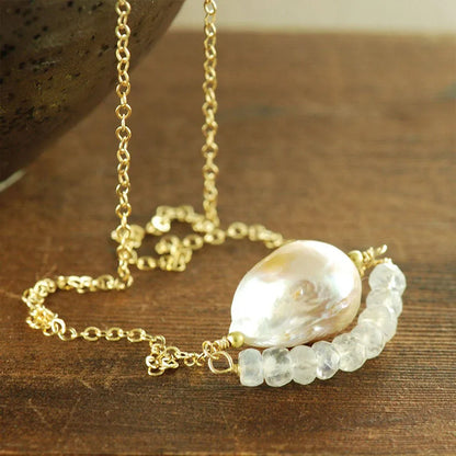 Gray Freshwater Pearl Necklace Baroque Pearl necklace  Pearl Necklace Aqua Chalcedony Seed Pearl Necklace