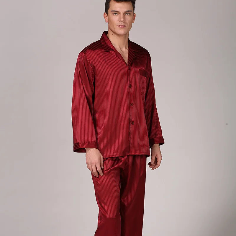 Sleepwear Men Black Nightwear Long Sleeve Pajamas Sleeping Suit for Men Housewear Silk Pajamas for Men Sleepwear Mens Pajama Set