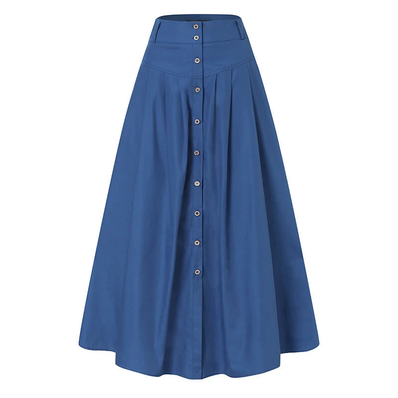 Stylish Women's Skirts Spring High Wasit Solid Long Skirt ZANZEA Casual Buttons Down Faldas Saia Elegant Party Skirts Jupe  7