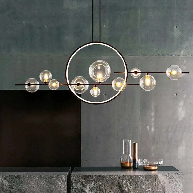 Moderner Restaurant-Kronleuchter aus Glas in nordischer Farbe, nordische Schlafzimmer-Bar-Lampe aus Aluminium