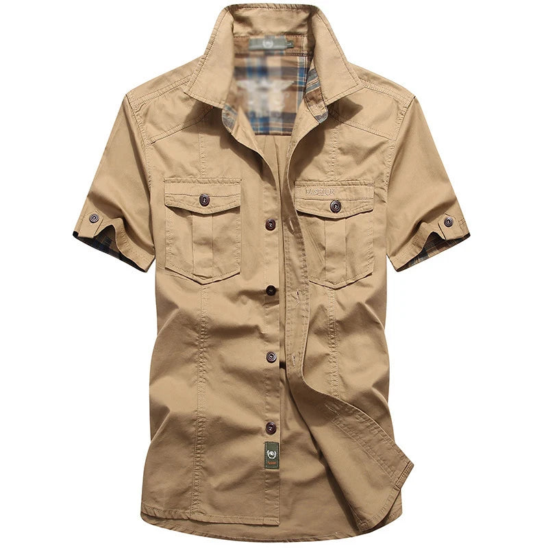 M-6xlplus Size Men's Shirt Summer Short Sleeve Cargo Shirts New Shirts Breathable Cool 100% Cotton Camisa Social Masculina