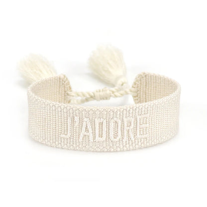 Rhinestone Embroidery Woven Bracelets Adjustable Rope Stackable Bangle For Women