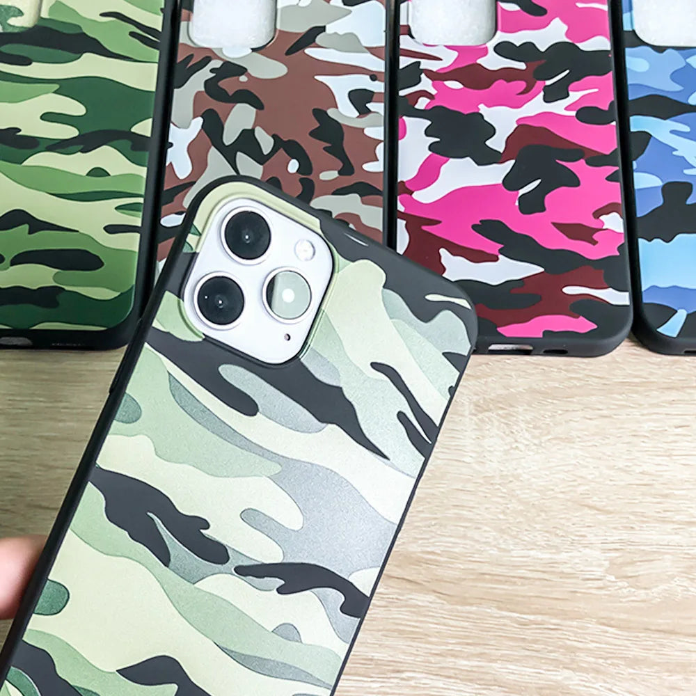 Luxury Green Camouflage TPU Mobile Phone Case for iPhone 13 PRO MAX Soft Matte Finish Shockproof PC Material Packaged
