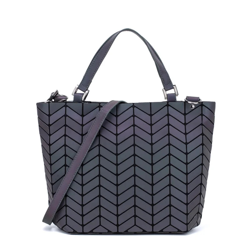 Luminous Reflective Bag Geometric Tote Folding Shoulder Bags for Women 2024 Plain Folding Handbags Sac a Main Female Bolsas