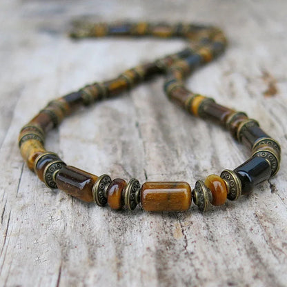 Mens Tribal Necklace, Mens Surf Necklace, Mens Boho Necklace Mens Necklace, Tiger's Eye Black Onyx Mens Necklace