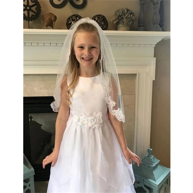 Wedding Flower Girls First communion Veils Children Kids Applique Edge Tulle Veil Voile Fille Mariage velo de Novia