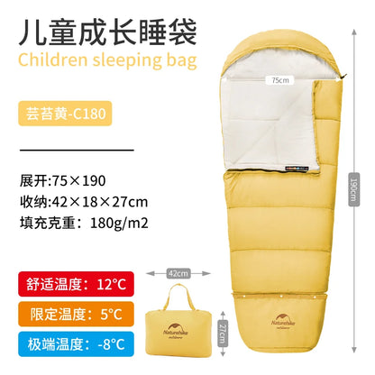 Naturehike-Children's Sleeping Bag, Extended Splicing, Camping, Hiking, Warm, Mummy, Outdoor
