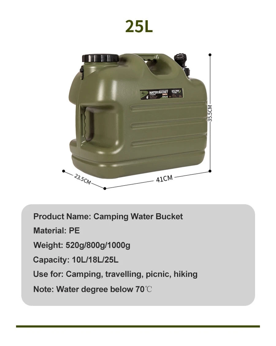 Desert&amp;Fox Wasserbehälter mit Zapfhahn 10L/18L/25L PE Wasserspeicherbehälter Tragbarer grüner Eimer für Camping Wandern Picknick