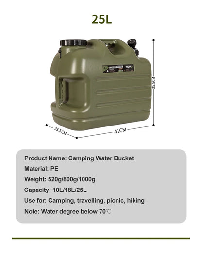 Desert&amp;Fox Wasserbehälter mit Zapfhahn 10L/18L/25L PE Wasserspeicherbehälter Tragbarer grüner Eimer für Camping Wandern Picknick