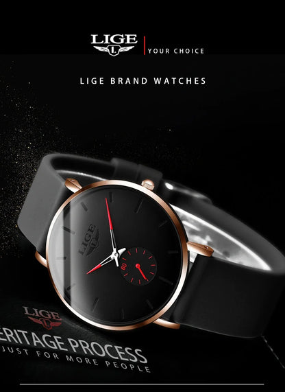 LIGE LG10006 40mm Modische, schlichte Armbanduhr für Damen und Herren, analoges Quarzwerk, wasserdicht, Silikon, Sportuhr