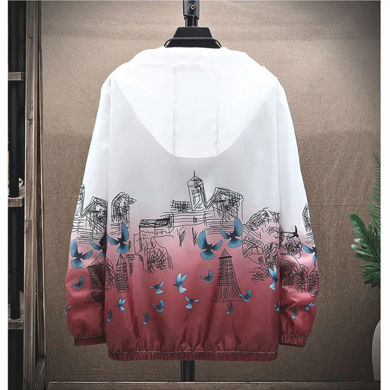 Women Basic Jackets Summer 2024 Print Colorful Oversize Print Thin Windbreaker Women Hooded Jacket Coat Zipper Woman Veste Femme