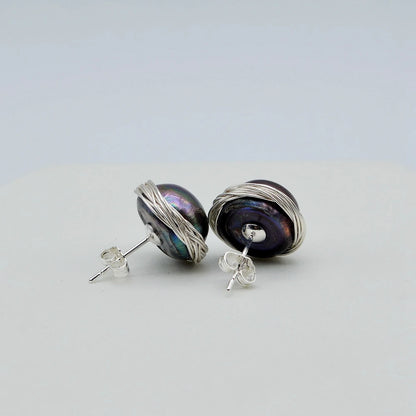 Black Pearl Stud Earrings Natural Pearl Silver Stud Earrings Irregular Baroque Stud Earrings Handmade Women's Stud Earrings