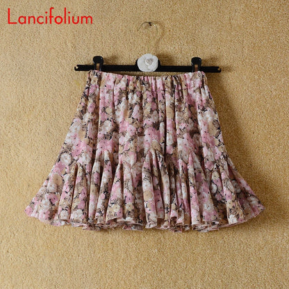 Y2k Chiffon White Black Skirt Summer Women 2021 Floral Dot Patchwork Ruffle Pleated High Waist Korean Kawaii Harajuku Mini Skirt