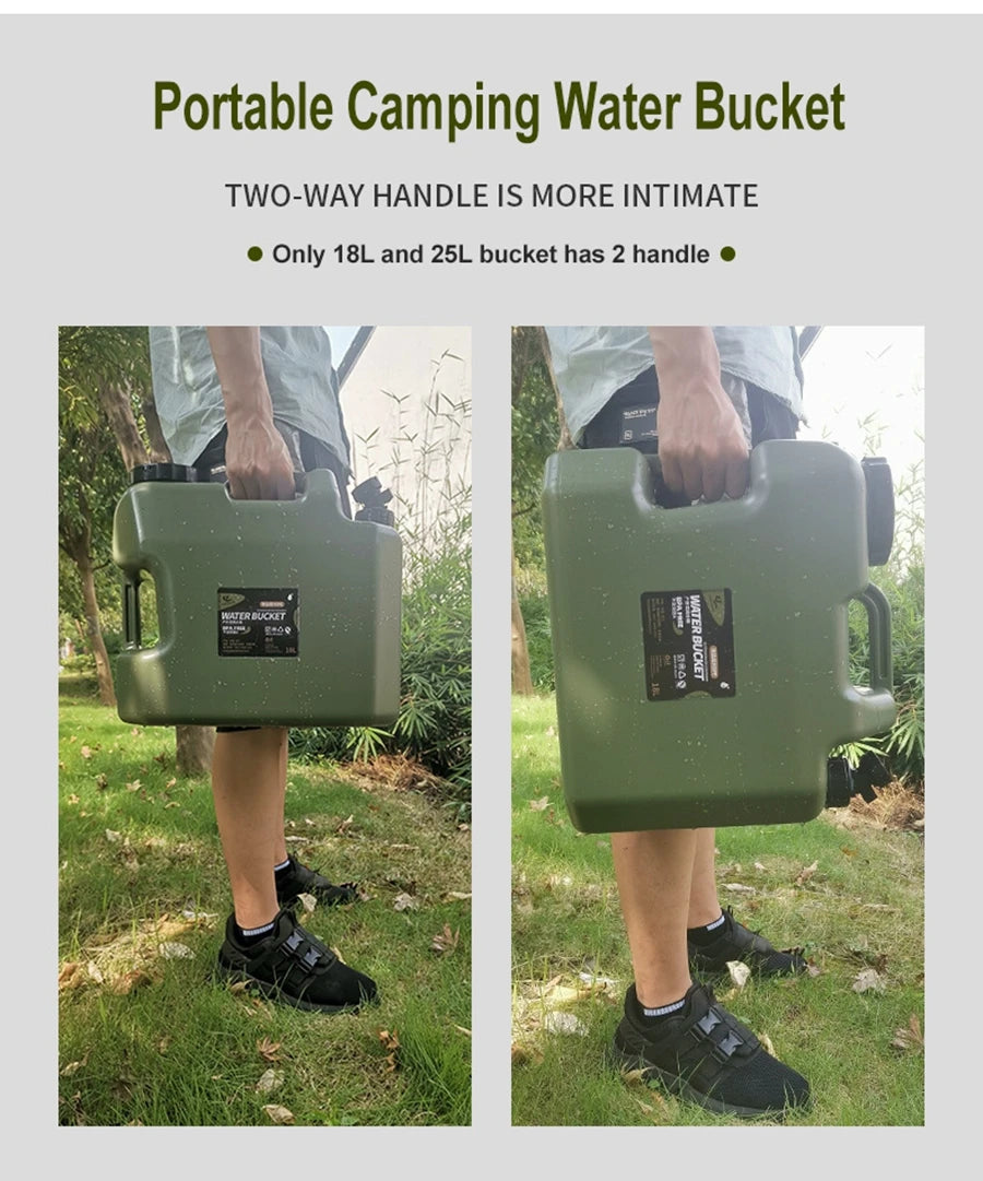 Desert&amp;Fox Wasserbehälter mit Zapfhahn 10L/18L/25L PE Wasserspeicherbehälter Tragbarer grüner Eimer für Camping Wandern Picknick
