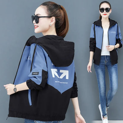 2022 New Autumn Women's Jackets Causal Hooded Windbreaker Famale Basic Coat Zipper Lightweight Jacket Outwear