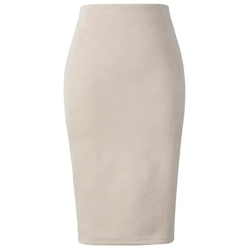 NEW Autumn Summer Women Suede Midi Pencil Skirt High Waist Gray green  XXL Sexy Style Stretch Wrap Ladies Office Work