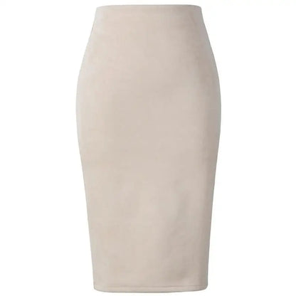 NEW Autumn Summer Women Suede Midi Pencil Skirt High Waist Gray green  XXL Sexy Style Stretch Wrap Ladies Office Work