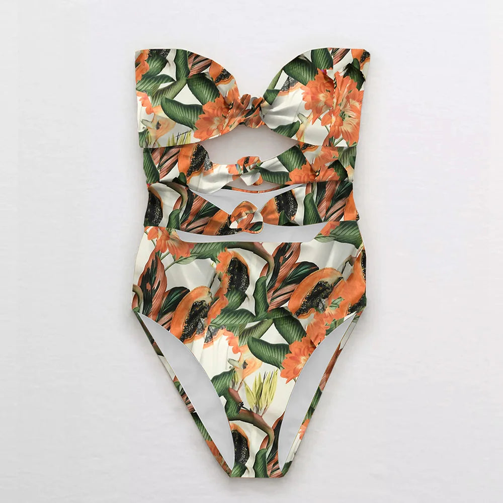 Beach Wear Print Bikini Swimwear Women Wrap Skirt Swimsuit High Waist 2025 Cover Up Sexy Sarong plage Beach Wear Bathing Suit