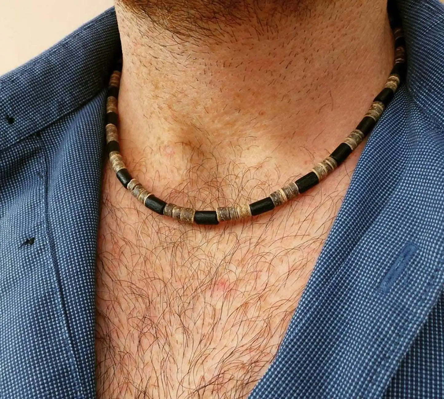 African Necklace Beaded necklace lava stone diffuser necklace Surfer necklace Mens coconut necklace