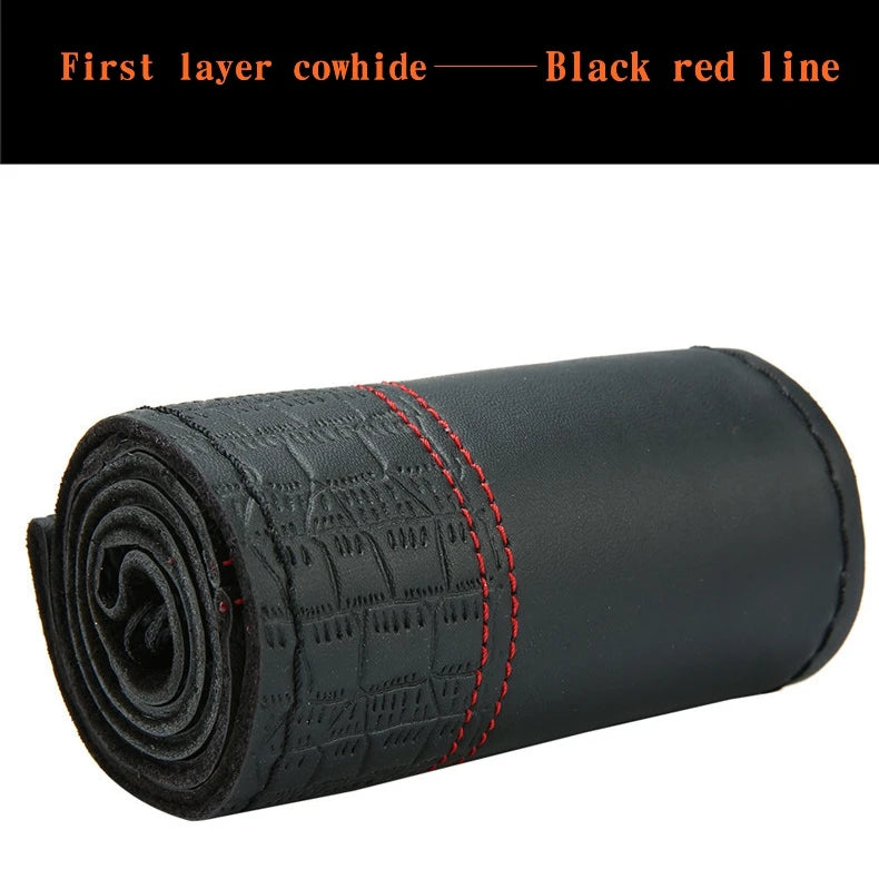 Steering Wheel Cover Non-slip Breathable Cover On Wrap Cowhide Leather Handmade Universal Accessories  With Needle/Thread Kit