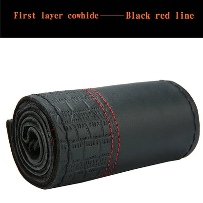 Steering Wheel Cover Non-slip Breathable Cover On Wrap Cowhide Leather Handmade Universal Accessories  With Needle/Thread Kit