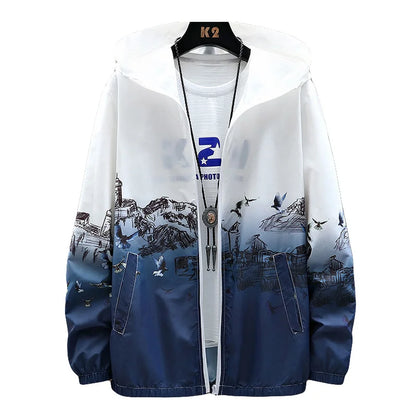 Women Basic Jackets Summer 2024 Print Colorful Oversize Print Thin Windbreaker Women Hooded Jacket Coat Zipper Woman Veste Femme