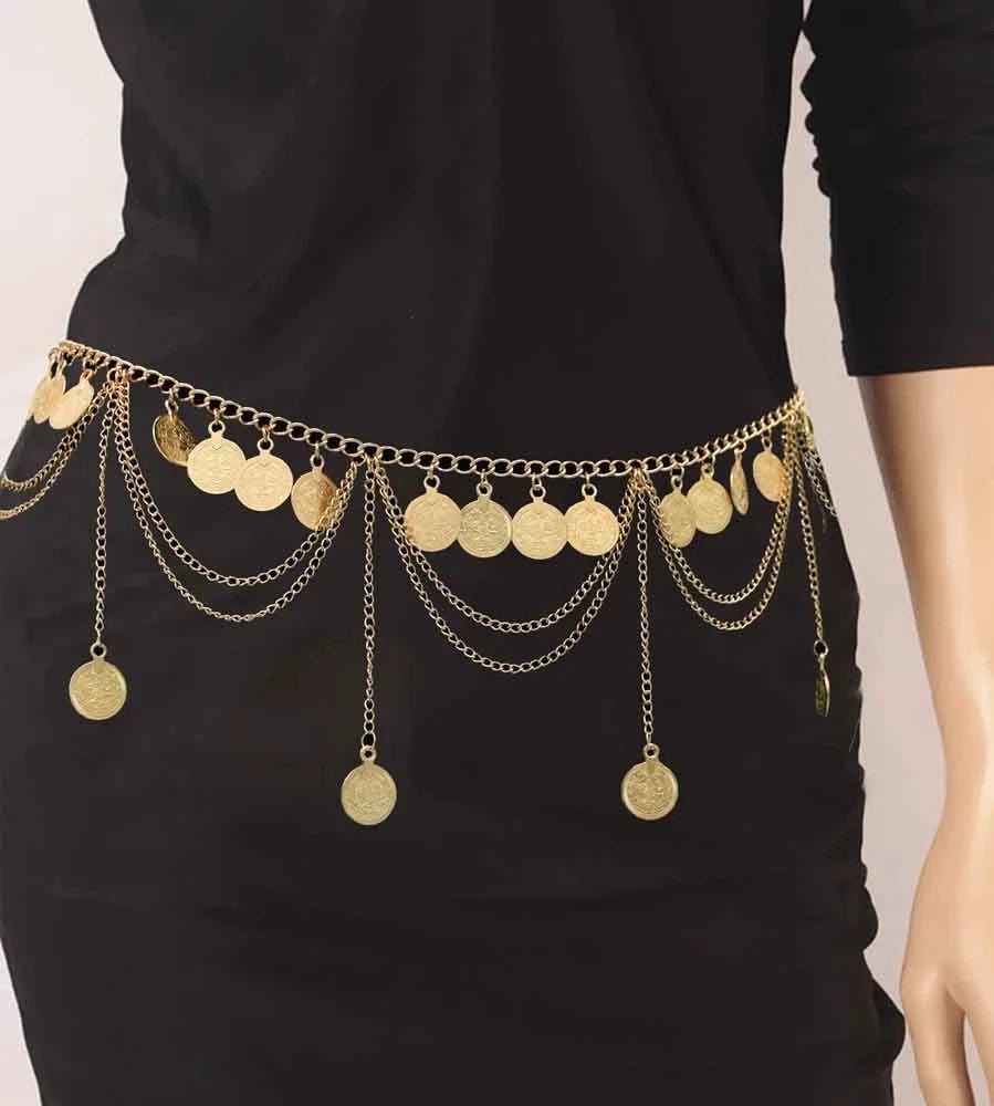 Indian Coin Belly Waist Body Chains for Women Female Gold Alloy Long Tassel Dance Dress Belt Wedding Party Metal Jewelry