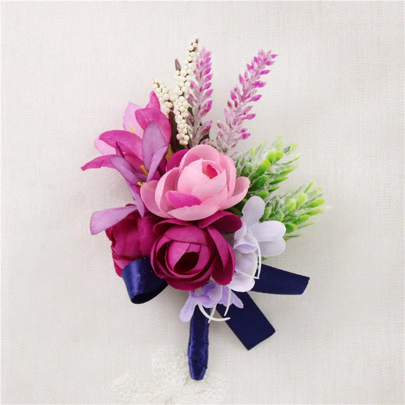 Lovegrace Wedding Rose Flower Boutonniere Rose Red Buttonhole Bridesmaid Wrist Corsage Bracelet Silk Flower Marriage Boutonniere