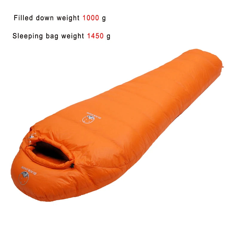 Black Snow Warm White Goose Down Filled Adults Mummy Style Sleeping Bags Fit for Winter Thermal 4 Kinds Thickness Camping Travel