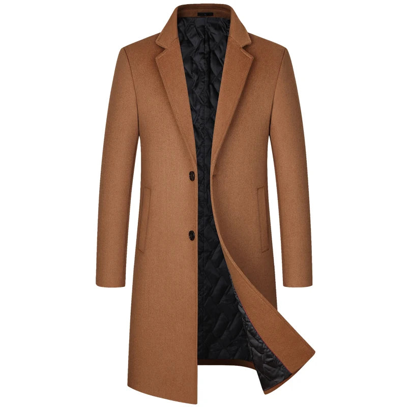 2025 Winter Wool Coat Men Fashion Long Wool Blends England Style Business Casual Trench Coat Men Solid Thick Wool Coats Jackets