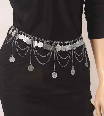Indian Coin Belly Waist Body Chains for Women Female Gold Alloy Long Tassel Dance Dress Belt Wedding Party Metal Jewelry