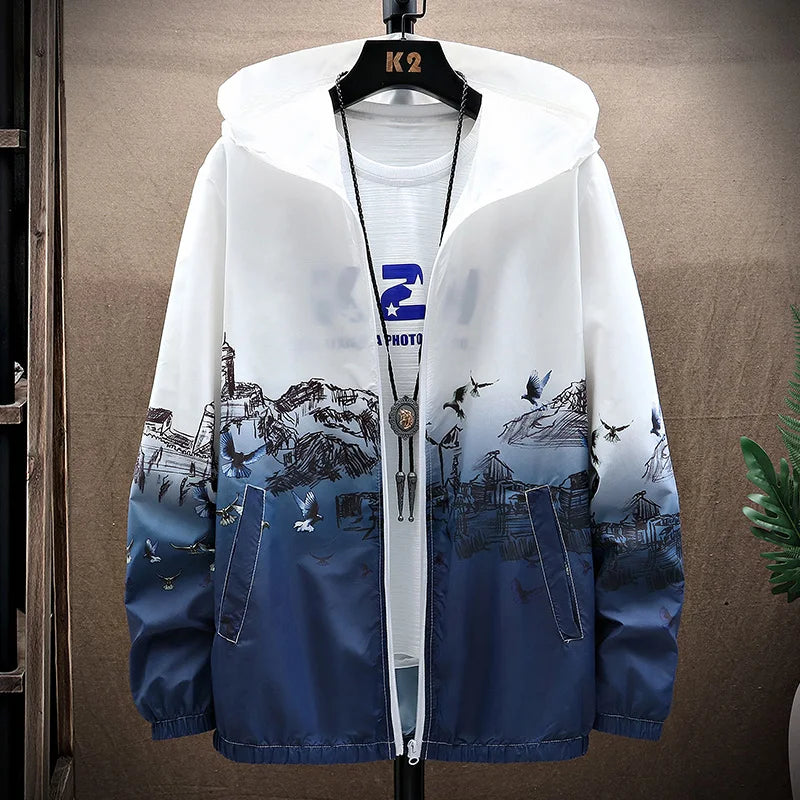 Women Basic Jackets Summer 2024 Print Colorful Oversize Print Thin Windbreaker Women Hooded Jacket Coat Zipper Woman Veste Femme