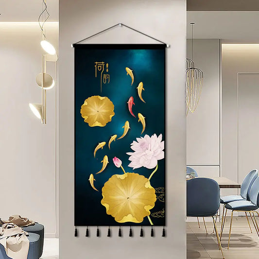 Tapestry decoration painting living room entrance porch new Chinese background cloth wall decoration hanging cloth wall decor