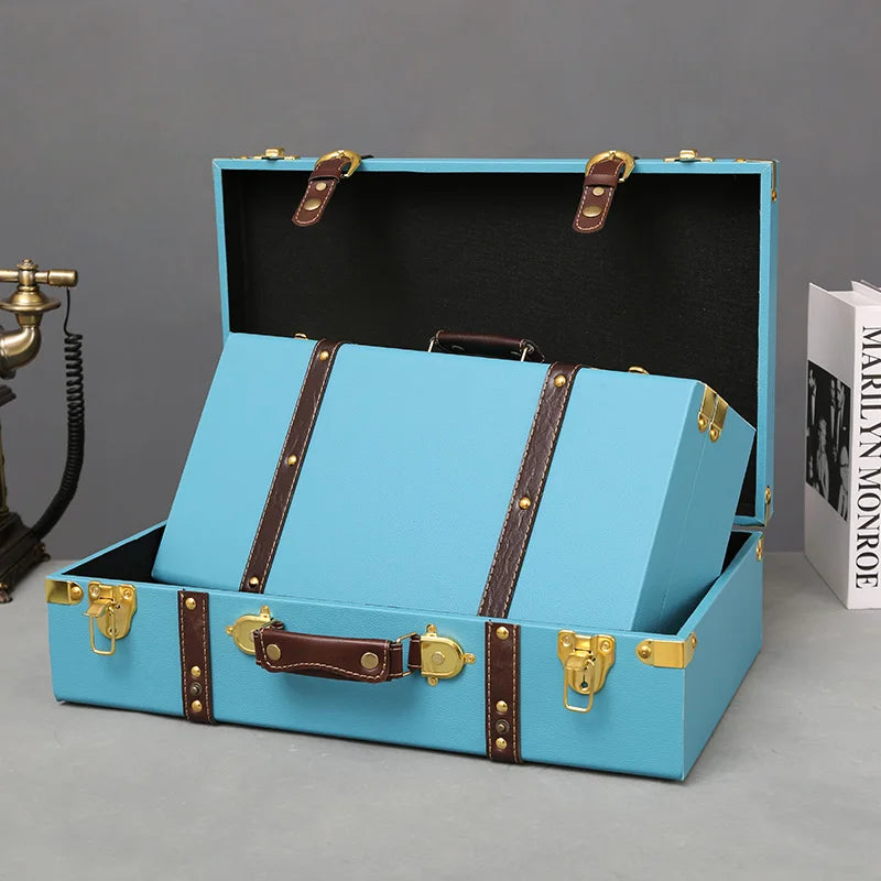 Luxury Vintage Trunk Travel Hand Big Suitcases Leather Luggage Under Bed Clothing Organizer Storage Box Antique Bin Customized
