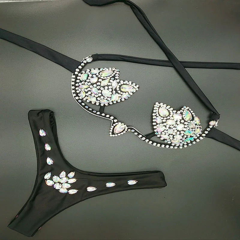 2020 venus vacation diamond bling stones bikini set swimsuit sexy women swimwear summer mature women bathing suit