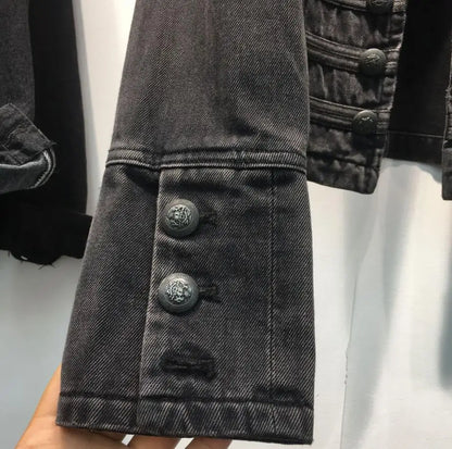 Retro military style handsome stand collar denim jackets female double-breasted old wild slim short denim jackets outerwear F368