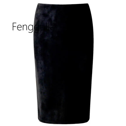 NEW Autumn Summer Women Suede Midi Pencil Skirt High Waist Gray green  XXL Sexy Style Stretch Wrap Ladies Office Work