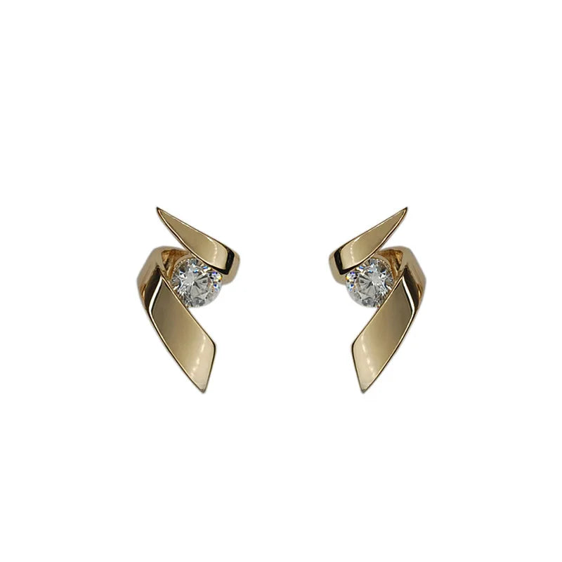 S925 Sterling Silver 14K Gold Plated Earrings for Women Inlaid Zircon Simple Rotating Earrings All-Match Jewelry