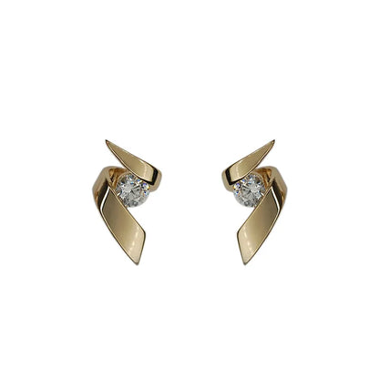 S925 Sterling Silver 14K Gold Plated Earrings for Women Inlaid Zircon Simple Rotating Earrings All-Match Jewelry