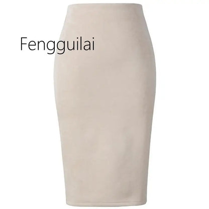 NEW Autumn Summer Women Suede Midi Pencil Skirt High Waist Gray green  XXL Sexy Style Stretch Wrap Ladies Office Work