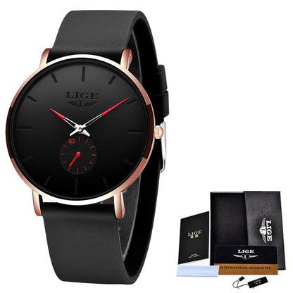 LIGE LG10006 40mm Modische, schlichte Armbanduhr für Damen und Herren, analoges Quarzwerk, wasserdicht, Silikon, Sportuhr